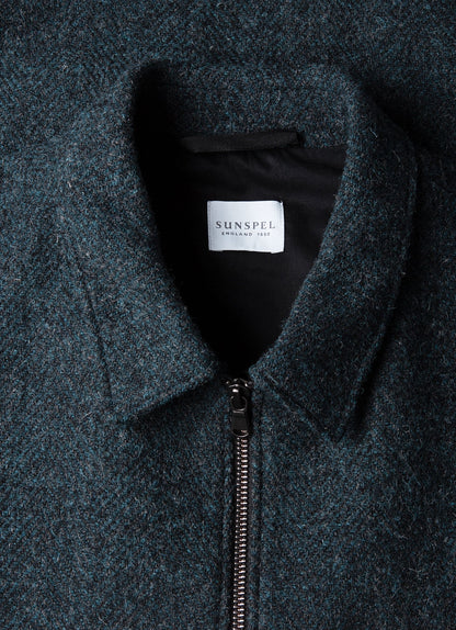 Mens Harris Tweed Harrington Jacket In Blue Herringbone Mjac7083H Buvr