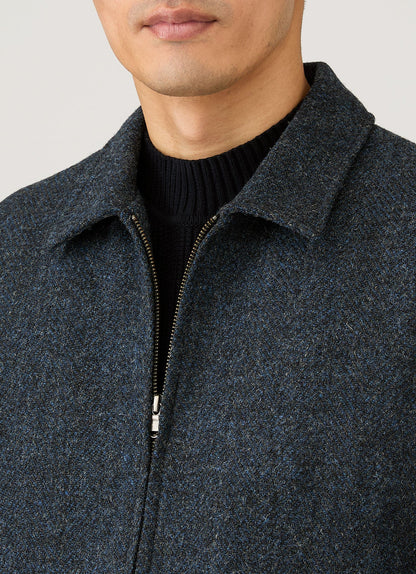 Mens Harris Tweed Harrington Jacket In Blue Herringbone Mjac7083H Buvr