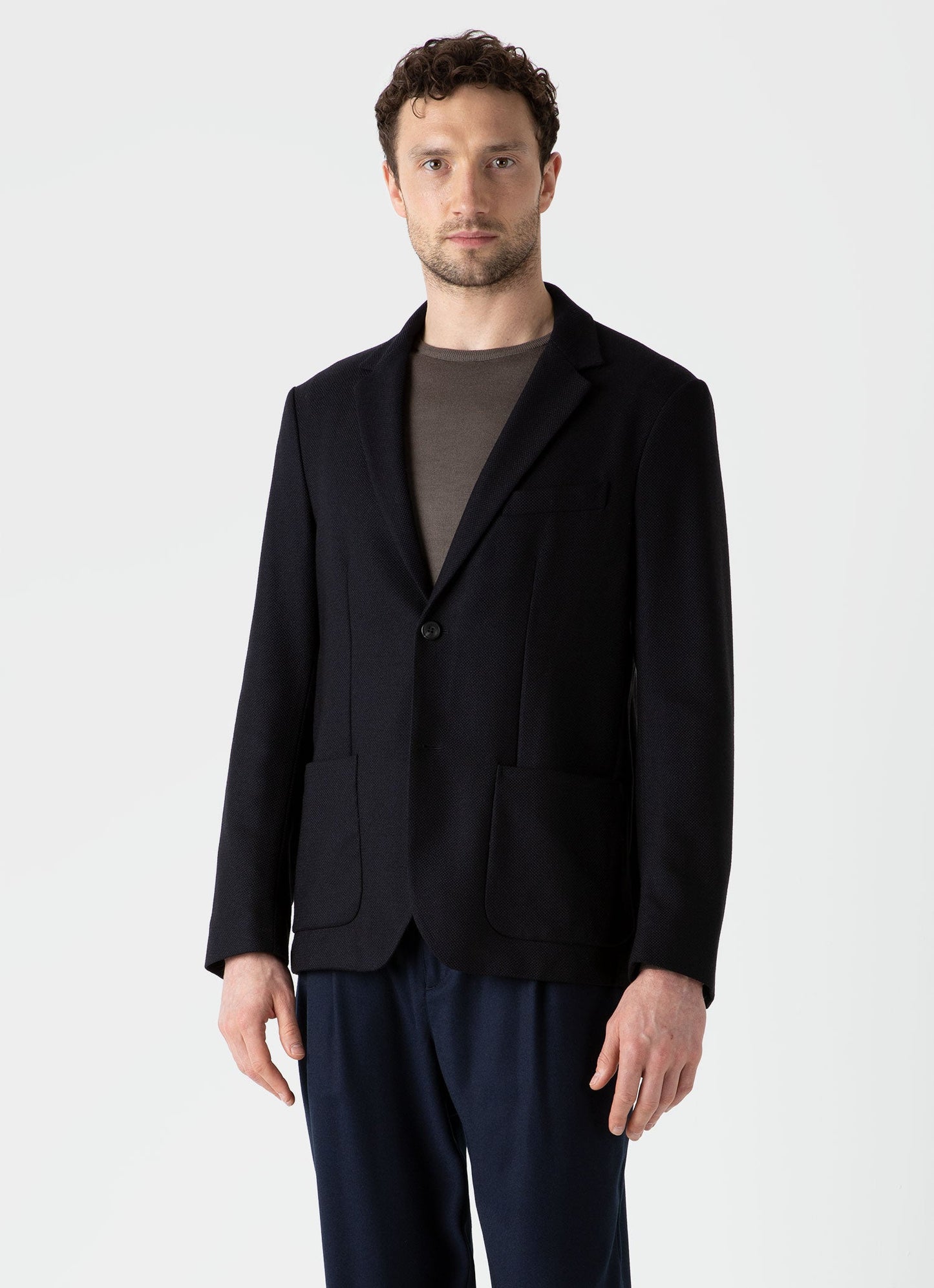 Mens Textured Wool Blazer In Navy Mjac7118 Buaa