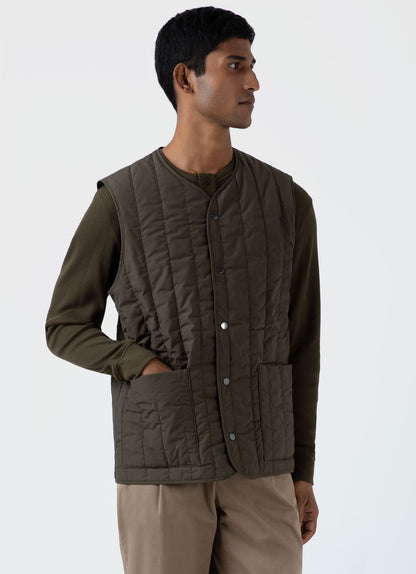 Mens Quilted Liner Gilet In Dark Olive Mjac7124 Gngw