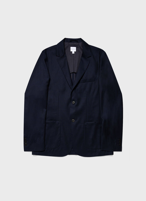 Mens Wool Flannel Blazer In Navy Melange Mjac7150 Buag