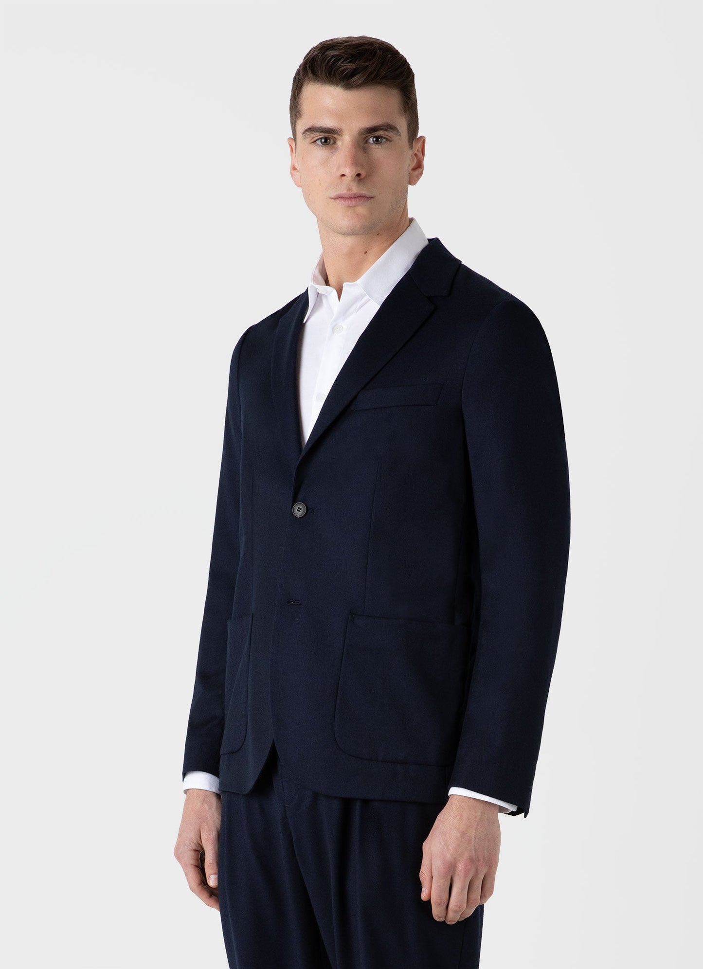 Mens Wool Flannel Blazer In Navy Melange Mjac7150 Buag