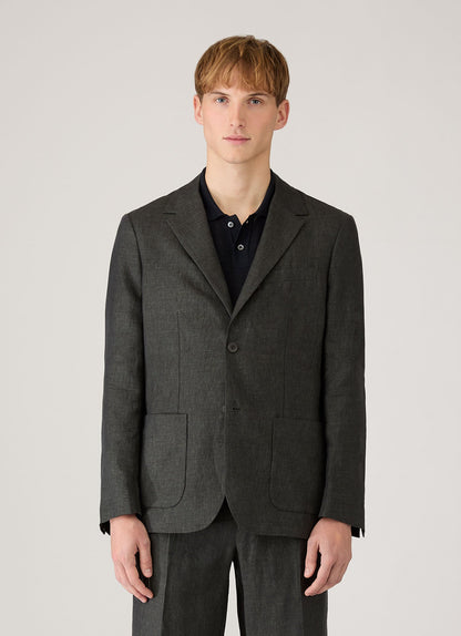 Mens Linen Blazer In Forest Mjac7186 Gnjd