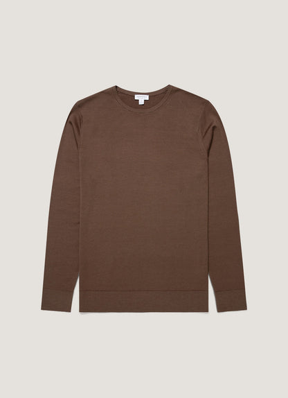 Mens Extra Fine Merino Crew Neck In Bark Mjum8058 Brgc