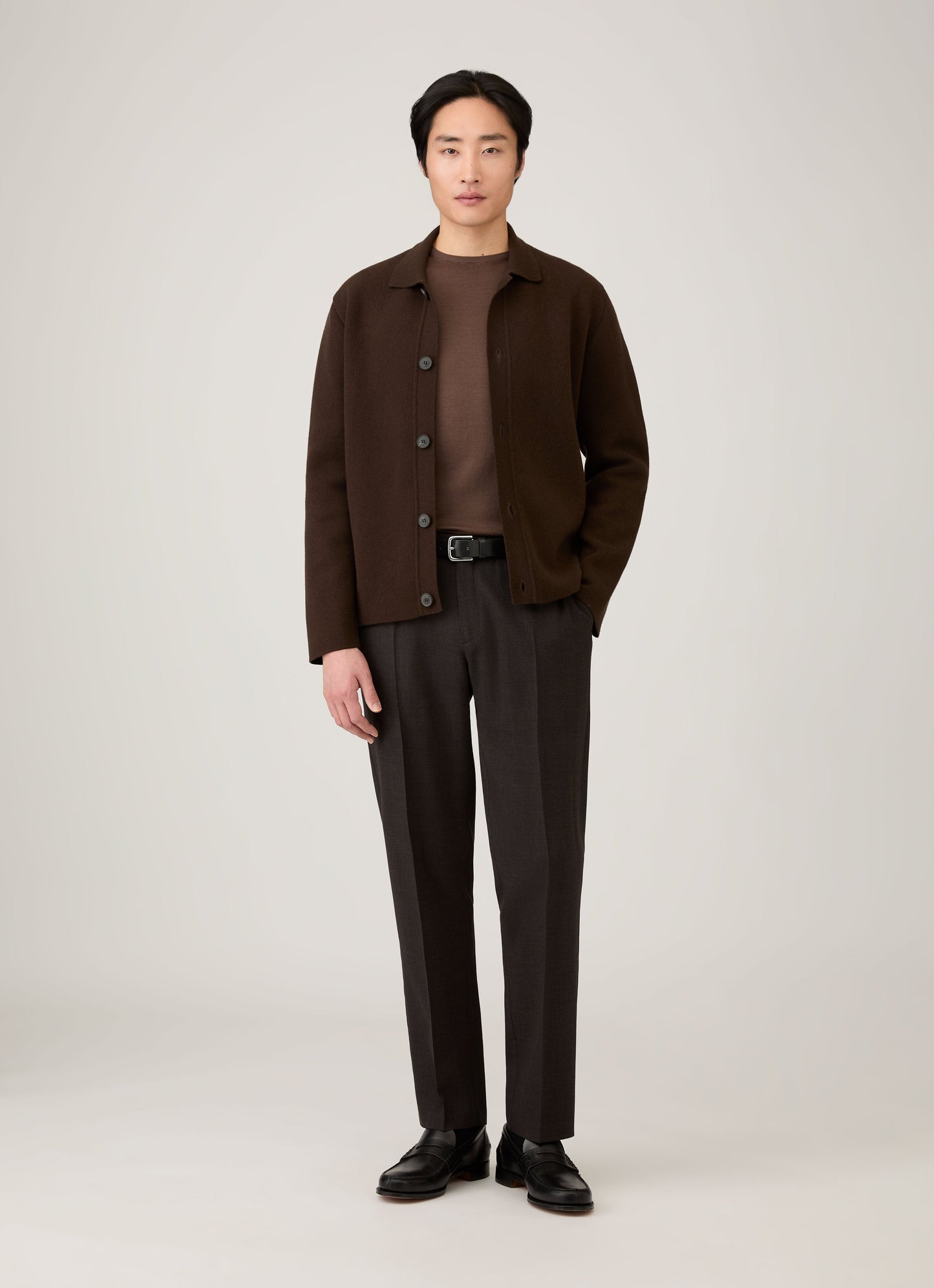 Mens Extra Fine Merino Crew Neck In Bark Mjum8058 Brgc