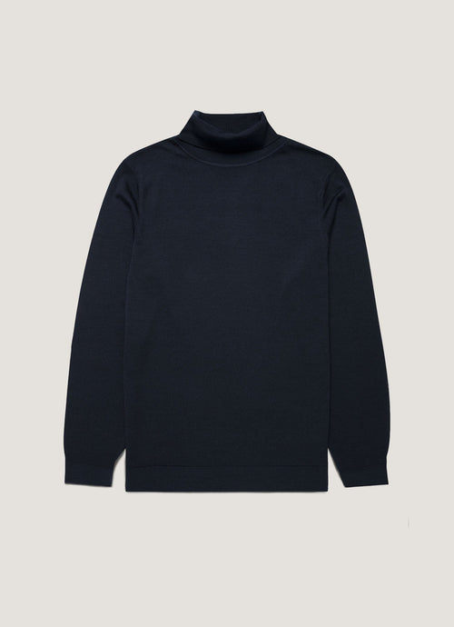 Mens Extra Fine Merino Roll Neck In Navy Mjum8071 Buaa