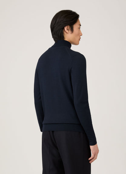 Mens Extra Fine Merino Roll Neck In Navy Mjum8071 Buaa