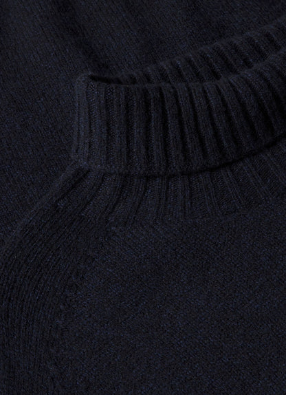 Men's Lambswool Roll Neck in Dark Navy Mouline