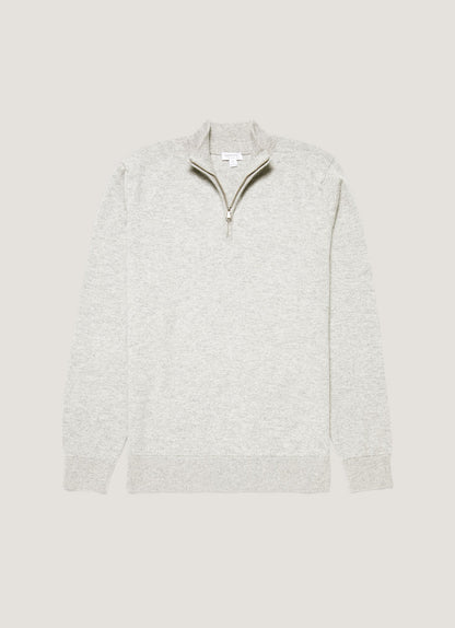 Mens Cashmere Zip Neck Jumper In Grey Melange