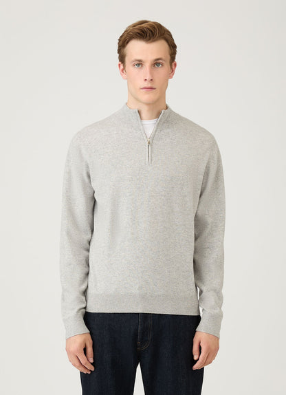 Mens Cashmere Zip Neck Jumper In Grey Melange
