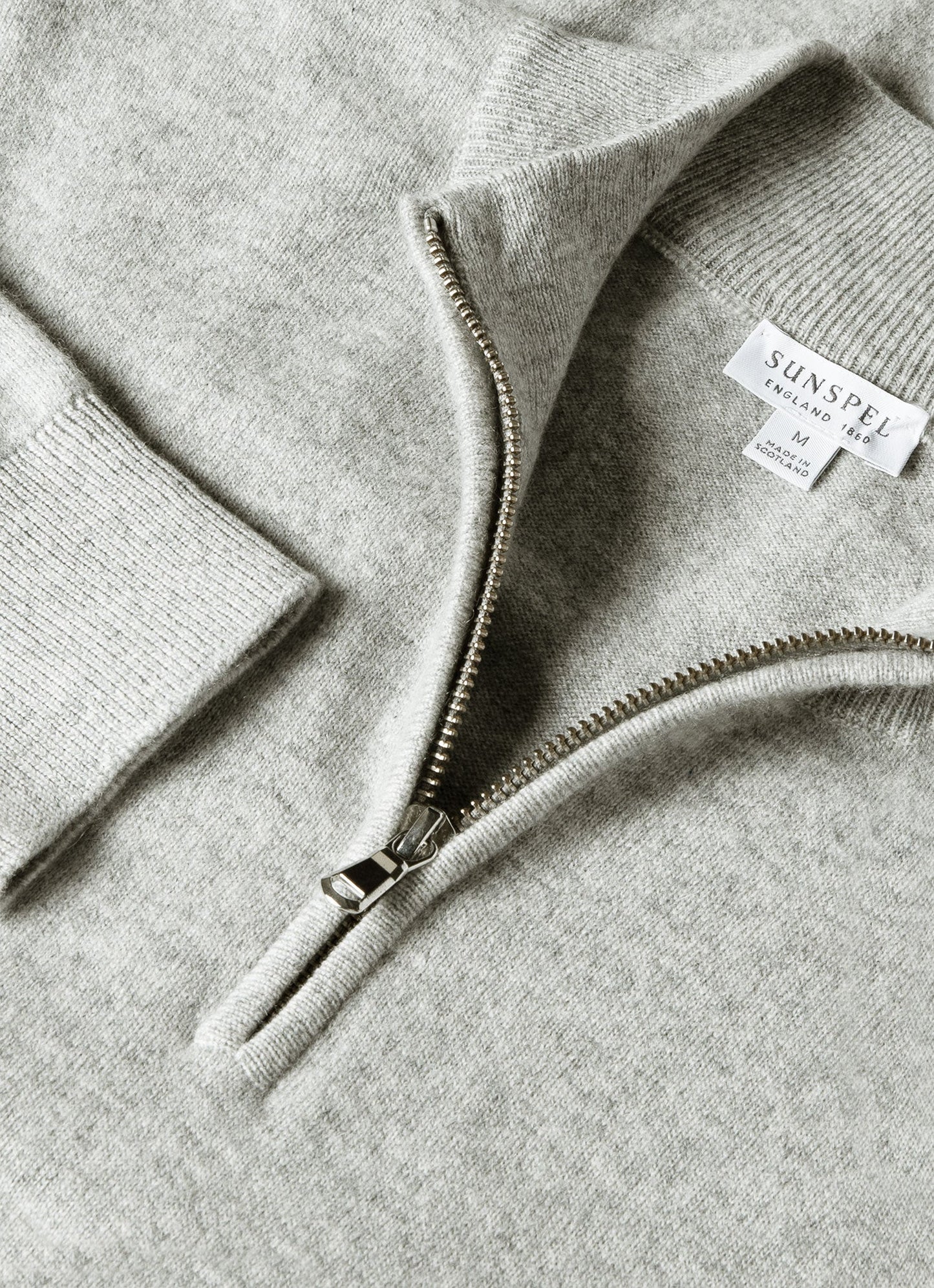 Mens Cashmere Zip Neck Jumper In Grey Melange
