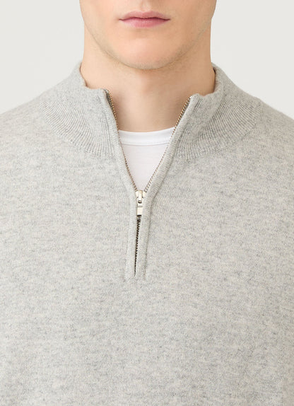 Mens Cashmere Zip Neck Jumper In Grey Melange