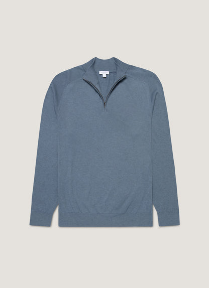 Mens Sea Island Cashmere Half Zip In Slate Blue Mjum8284 Buua