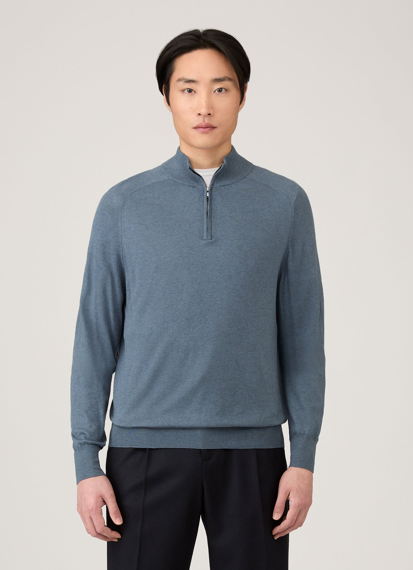 Mens Sea Island Cashmere Half Zip In Slate Blue Mjum8284 Buua