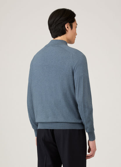 Mens Sea Island Cashmere Half Zip In Slate Blue Mjum8284 Buua