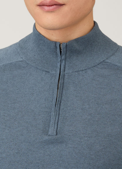Mens Sea Island Cashmere Half Zip In Slate Blue Mjum8284 Buua