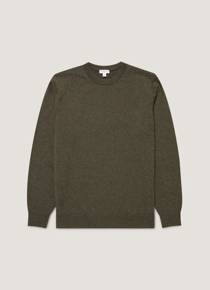 Mens Cashmere Crew Neck Jumper In Khaki Mjum8291 Gngy