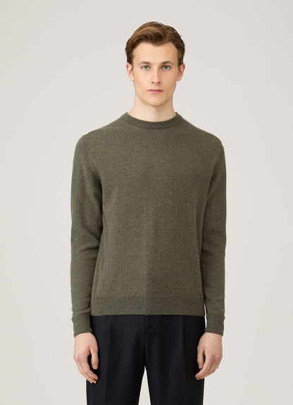 Mens Cashmere Crew Neck Jumper In Khaki Mjum8291 Gngy