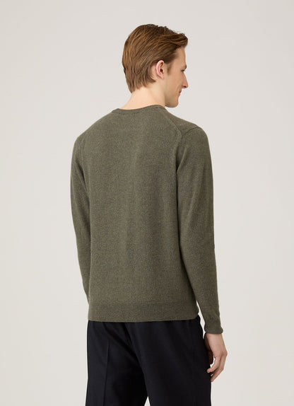 Mens Cashmere Crew Neck Jumper In Khaki Mjum8291 Gngy