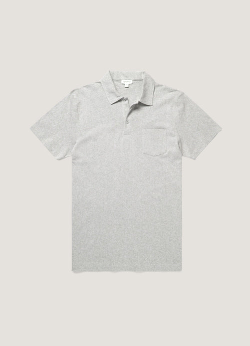 Mens Cotton Riviera Polo Shirt In Grey Melange