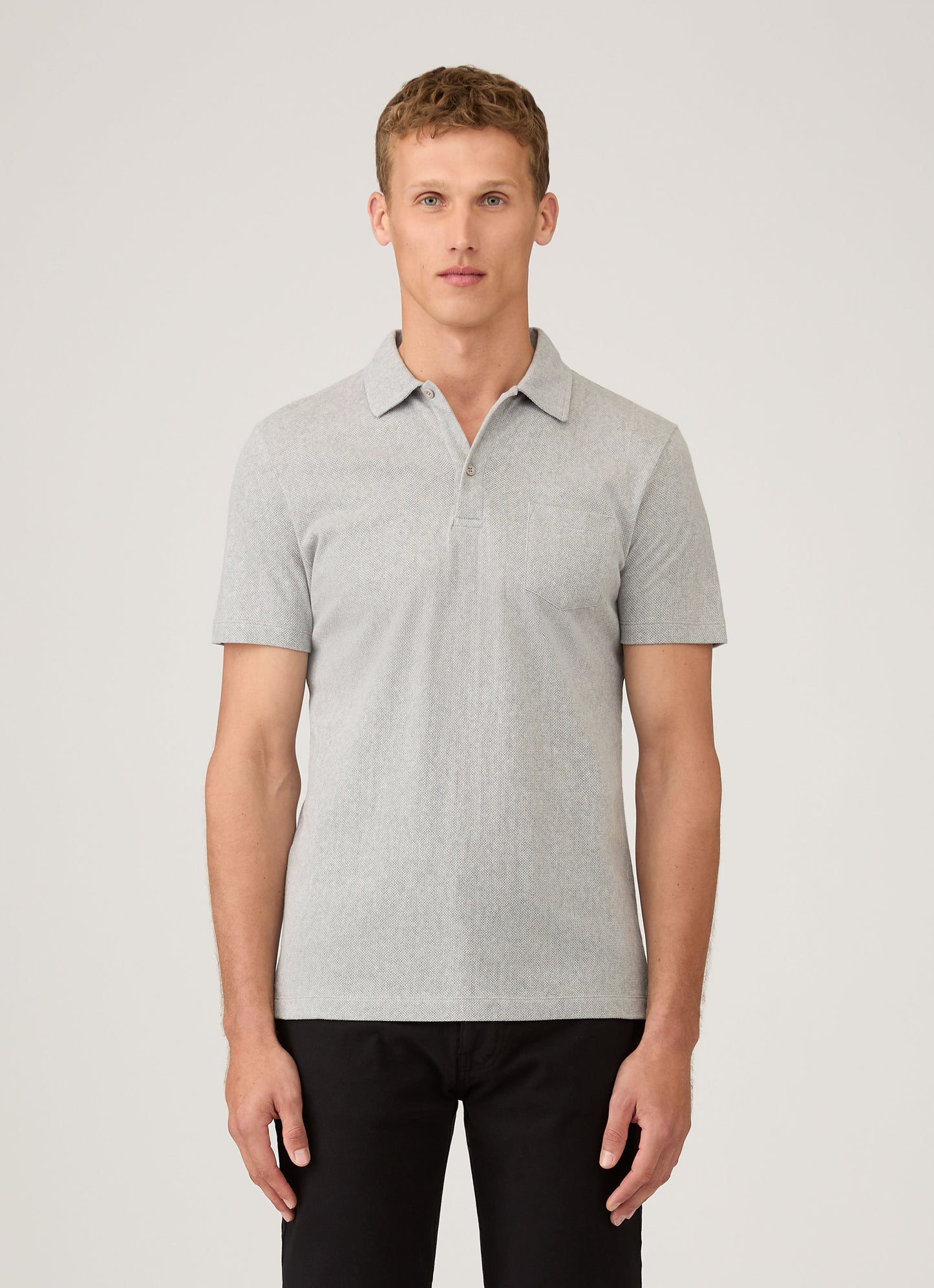 Mens Cotton Riviera Polo Shirt In Grey Melange