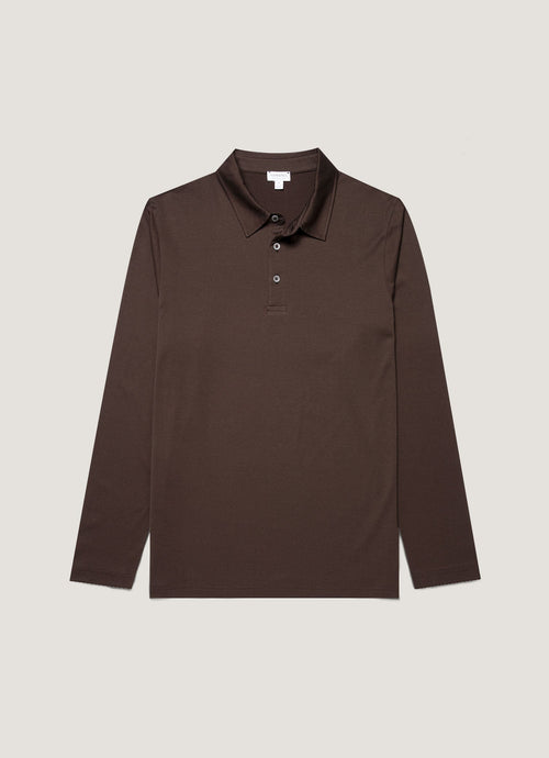 Mens Long Sleeve Classic Jersey Polo Shirt In Dark Chocolate Mpol1054 Brgs