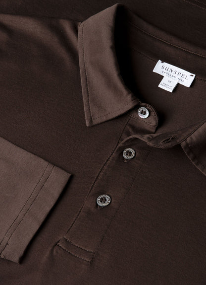 Mens Long Sleeve Classic Jersey Polo Shirt In Dark Chocolate Mpol1054 Brgs