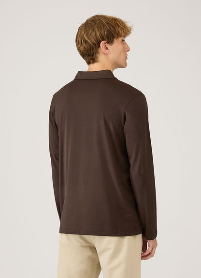 Mens Long Sleeve Classic Jersey Polo Shirt In Dark Chocolate Mpol1054 Brgs
