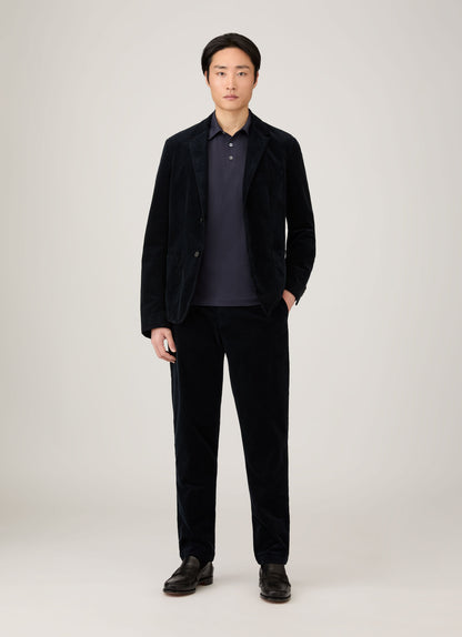 Mens Cotton Jersey Long Sleeve Polo Shirt In Navy 1