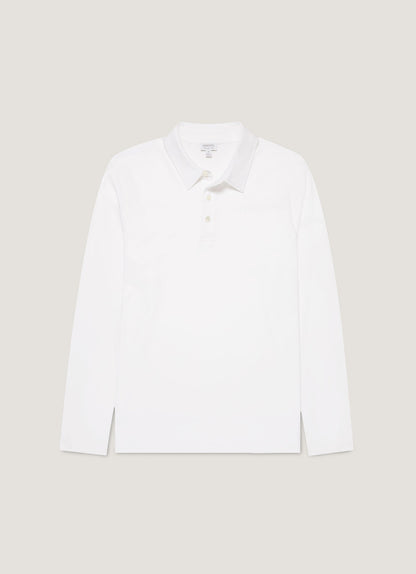 Mens Cotton Jersey Long Sleeve Polo Shirt In White 3