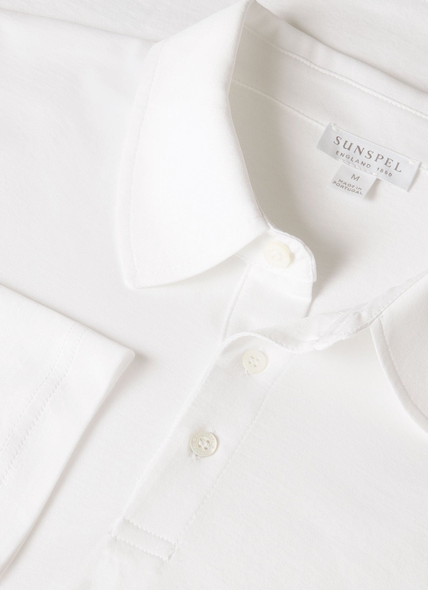Mens Cotton Jersey Long Sleeve Polo Shirt In White 3