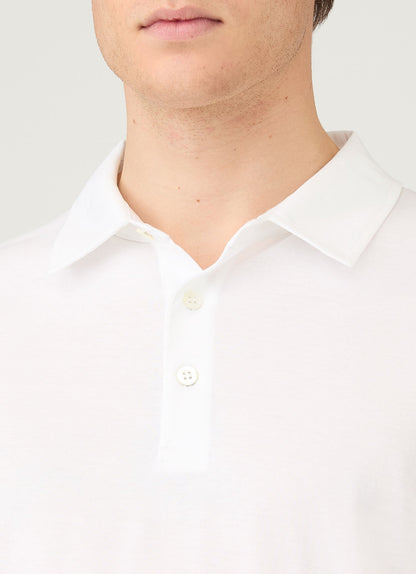 Mens Cotton Jersey Long Sleeve Polo Shirt In White 3