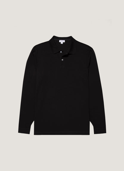 Mens Long Sleeve Pique Polo Shirt In Black Mpol1065 Bkaa