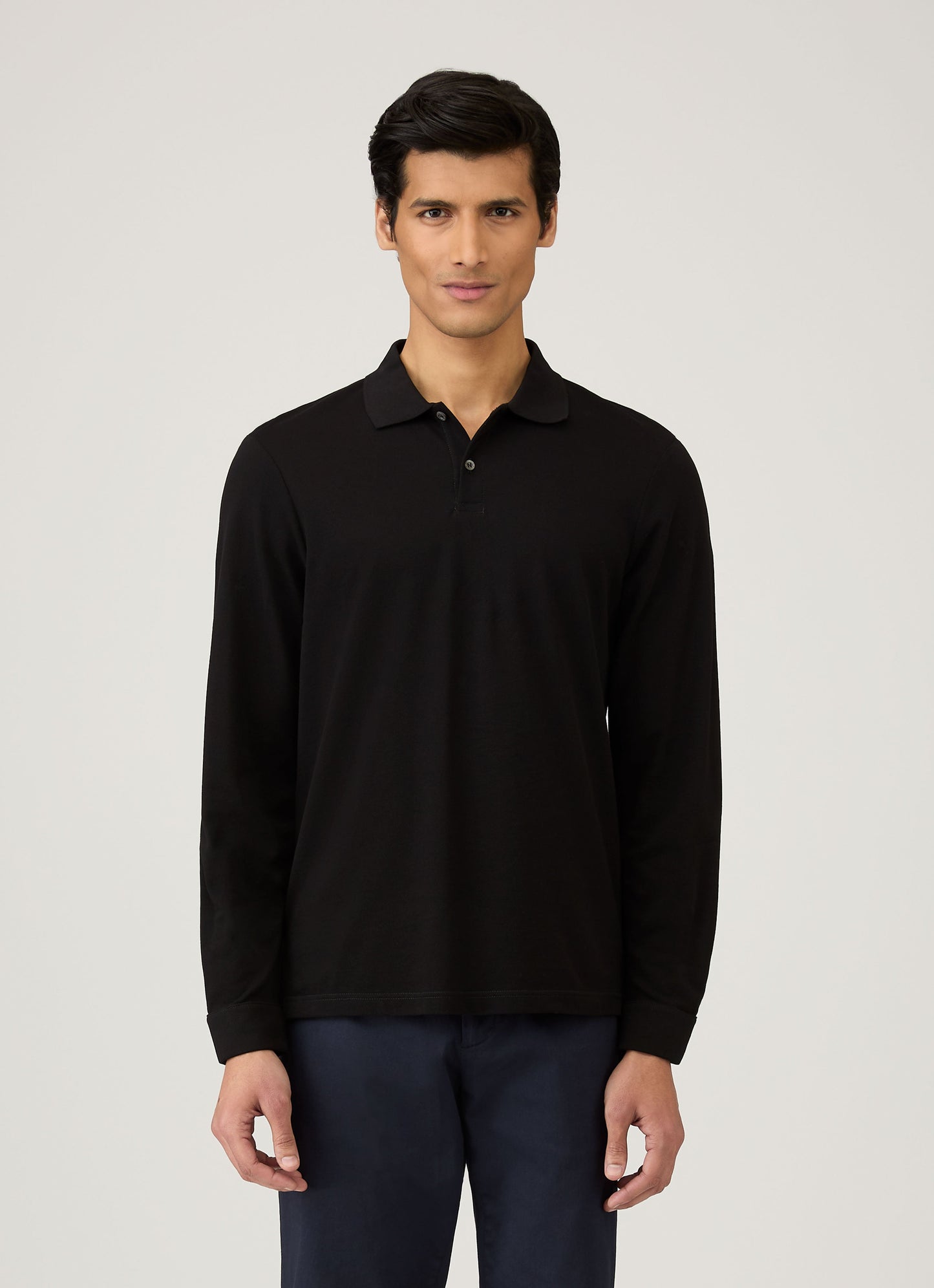 Mens Long Sleeve Pique Polo Shirt In Black Mpol1065 Bkaa