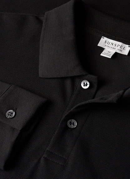 Mens Long Sleeve Pique Polo Shirt In Black Mpol1065 Bkaa