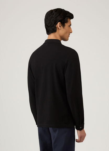 Mens Long Sleeve Pique Polo Shirt In Black Mpol1065 Bkaa