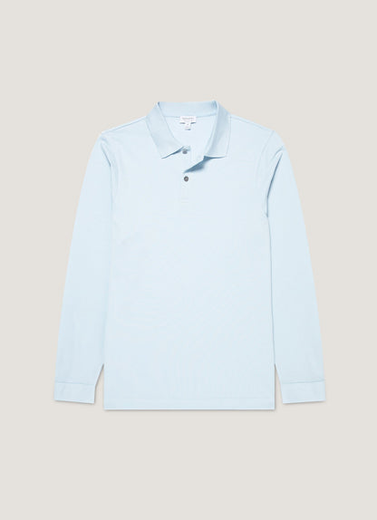 Mens Long Sleeve Pique Polo Shirt In Frost Blue Mpol1065 Buwo