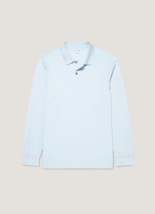 Mens Long Sleeve Pique Polo Shirt In Frost Blue Mpol1065 Buwo