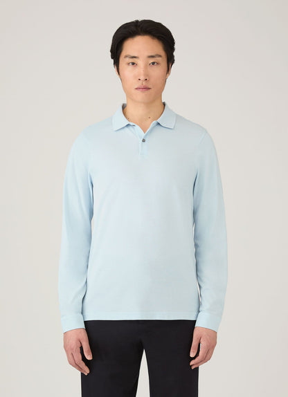 Mens Long Sleeve Pique Polo Shirt In Frost Blue Mpol1065 Buwo
