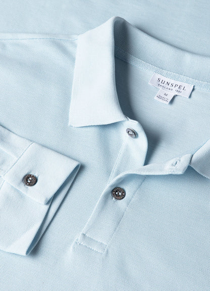 Mens Long Sleeve Pique Polo Shirt In Frost Blue Mpol1065 Buwo