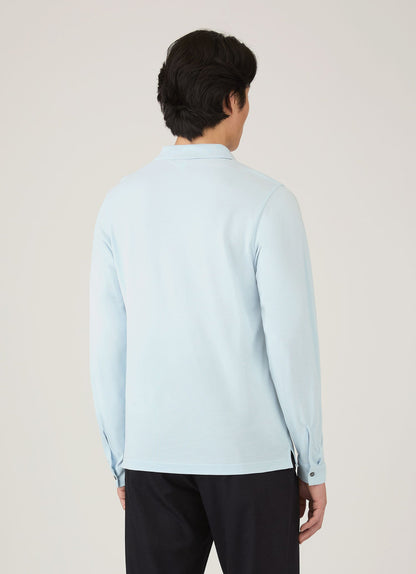 Mens Long Sleeve Pique Polo Shirt In Frost Blue Mpol1065 Buwo