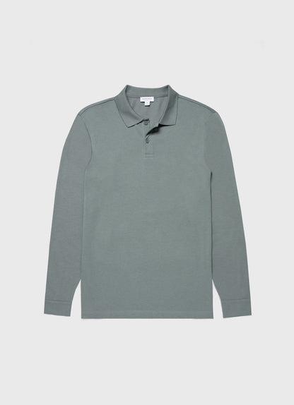 Mens Long Sleeve Pique Polo Shirt In Smoke Green Mpol1065 Gnhp
