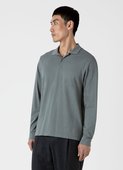 Mens Long Sleeve Pique Polo Shirt In Smoke Green Mpol1065 Gnhp