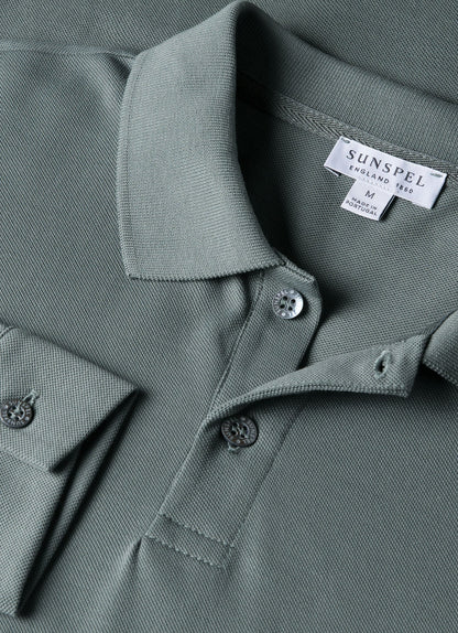Mens Long Sleeve Pique Polo Shirt In Smoke Green Mpol1065 Gnhp