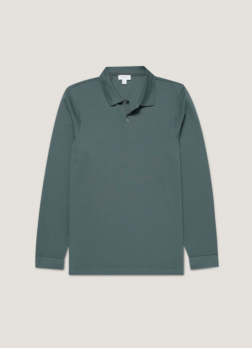 Mens Long Sleeve Pique Polo Shirt In Dark Petrol Mpol1065 Gnit