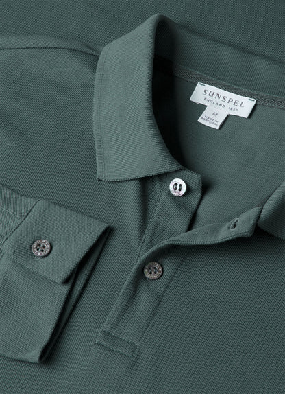 Mens Long Sleeve Pique Polo Shirt In Dark Petrol Mpol1065 Gnit