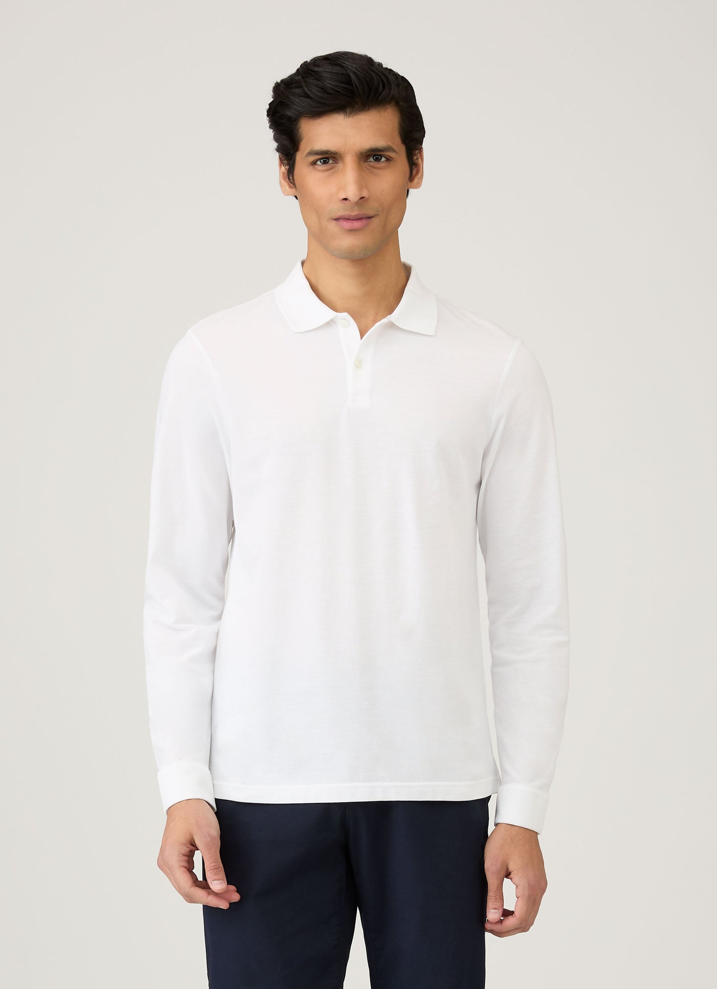 Mens Long Sleeve Pique Polo Shirt In White Mpol1065 Whaa