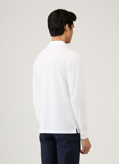 Mens Long Sleeve Pique Polo Shirt In White Mpol1065 Whaa