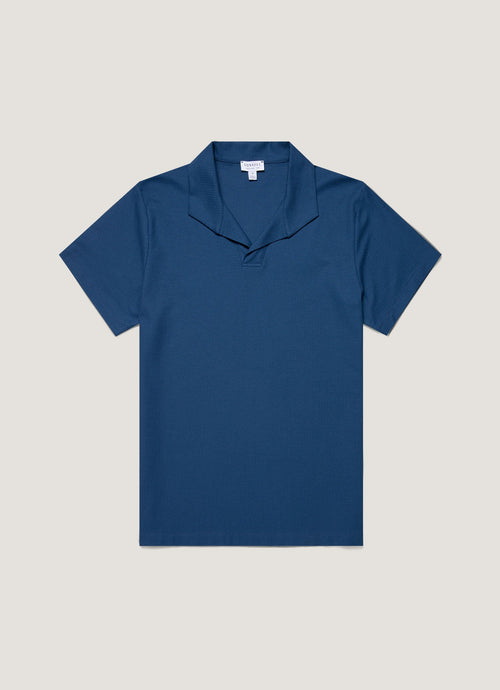 Mens Textured Jersey Polo Shirt In Soft Denim Mpol1074 Buwc