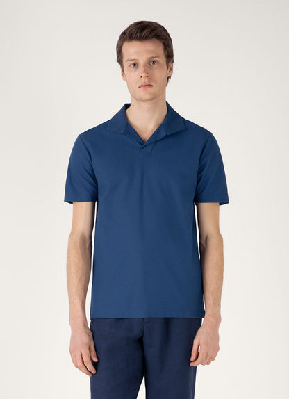 Mens Textured Jersey Polo Shirt In Soft Denim Mpol1074 Buwc